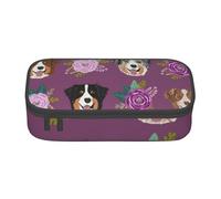 Pencil Case,Big Capacity Printed Pencil Pouch Pen bag Pencil Holder for Office School, Aussie Dog Floral Australian Shepherd Dog