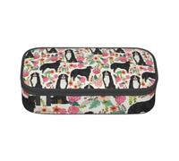 Pencil Case,Big Capacity Printed Pencil Pouch Pen bag Pencil Holder for Office School, Bernese Mountain Dog Florals Dog Flowers