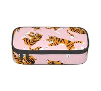 Pencil Case,Big Capacity Printed Pencil Pouch Pen bag Pencil Holder for Office School, Circus Animal Cute Tigers On The Pink Background
