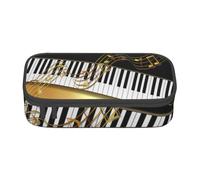 Pencil Case,Big Capacity Printed Pencil Pouch Pen bag Pencil Holder for Office School, Elegant Gold Notes Piano Key Black