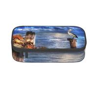 Pencil Case,Big Capacity Printed Pencil Pouch Pen bag Pencil Holder for Office School, Pelican Birds Blue Sea Sky Print