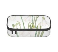 Pencil Case,Big Capacity Printed Pencil Pouch Pen bag Pencil Holder for Office School, White Snowdrop Flower Botanical Watercolor Painting