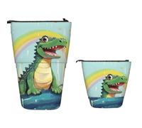 Pencil Case Big Capacity Telescopic Pencil Bag Cute Crocodile on a Rainbow Background Pen Holder Pop Up Stationery Case Retractable Standing Pencils Pouch Makeup Cosmetics Bag for Office Supplies