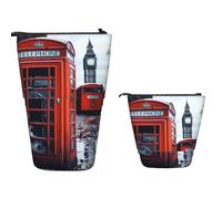 Pencil Case Big Capacity Telescopic Pencil Bag England UK Retro London Telephone Pen Holder Pop Up Stationery Case Retractable Standing Pencils Pouch Makeup Cosmetics Bag for Office Supplies