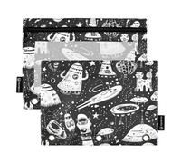 Pencil case Binder 3 Rings with Clear Window Black and White Cartoon Evil Aliens Pencil case Large and Sturdy 3 Rings Binder for Office Supplies Multicolored 2 PCS