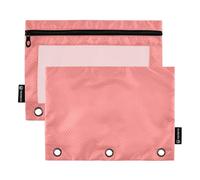 Pencil case Binder 3 Rings with Clear Window Light Coral Solid Color Pure Plain Large Zippered Pencil case in Assorted Colors 3 Rings Binder Pocket for Office School Supplies Cosmetics