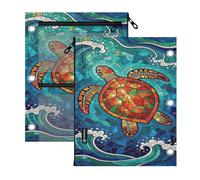 pencil case binder pouching 3 Ringing 2 pack Sea Turtle Ocean Wave Art