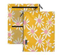 pencil case binder pouching 3 Ringing 2 Pack White Daisy Petals Yellow
