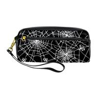 Pencil Case, Black and White Spider Web Halloween Pen Bag Pouch PU Leather Stationery Pouch with Zipper for Boys Girls School & Office Supplies