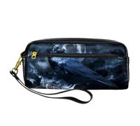 Pencil Case, Black Raven in Creepy Moonlight Pen Bag Pouch PU Leather Stationery Pouch with Zipper for Boys Girls School & Office Supplies