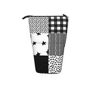 Pencil Case Black White Whole Cloth Cheater Quilt Telescopic Pencil Case Lightweight Stand Up Pen Bag with Zipper Standing Pen Holder, for School, Students, Teen