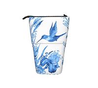 Pencil Case Blue Iris Flower Hummingbird Pen Telescopic Holder Stationery Storage Stand Pouch School Supplies for Student Artist Office Nurse