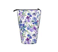 Pencil Case Blue Purple Iris Flower Butterfly Pen Telescopic Holder Stationery Storage Stand Pouch School Supplies for Student Artist Office Nurse