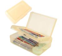 Pencil Case Box, Yellow Double Layer Large Capacity Plastic Pencil Boxs, Clear Hard Pen Case with Snap-tight Lid,Storage Art Craft Box Marker Organizer for Kids Boys Girls Offices School Supplies