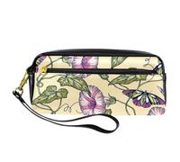 Pencil Case, Butterfly on Morning Glory Plant Pen Bag Pouch PU Leather Stationery Pouch with Zipper for Boys Girls School & Office Supplies