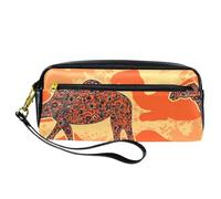 Pencil Case, Camel with Oriental Ornament Pen Bag Pouch PU Leather Stationery Pouch with Zipper for Boys Girls School & Office Supplies