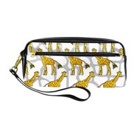 Pencil Case, Cartoon Giraffes and Skin Texture Pen Bag Pouch PU Leather Stationery Pouch with Zipper for Boys Girls School & Office Supplies