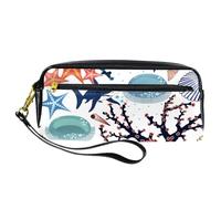 Pencil Case, Cartoon Shark Shell Starfish Jellyfish Pen Bag Pouch PU Leather Stationery Pouch with Zipper for Boys Girls School & Office Supplies