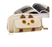 Pencil Case, Cat Pencil Case - Embroidered Cat Pencil Case, Pencil Case with Zipper, Desk Organiser, Aesthetic Pencil Case, Stationery Box for Sticky Notes, beige, see description, See description