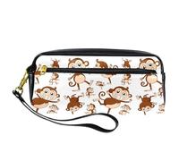 Pencil Case, Cheeky Monkey Animal Pen Bag Pouch PU Leather Stationery Pouch with Zipper for Boys Girls School & Office Supplies