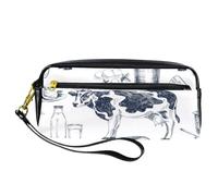 Pencil Case, Cheese Bread Milk and Cow Pen Bag Pouch PU Leather Stationery Pouch with Zipper for Boys Girls School & Office Supplies