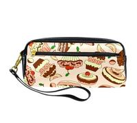 Pencil Case, Cherry Muffin Cakes and Peach Pen Bag Pouch PU Leather Stationery Pouch with Zipper for Boys Girls School & Office Supplies