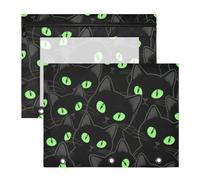 Pencil Case Clear 3 Rings Pocket for A4 Paper Letter 2 Pack Students Art Supplies Storage Cute Cartoon Black Cat Happy Halloween