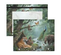 Pencil Case Clear Window Storage Bag for A4 Paper Letter 2 Pack Teacher Back to School Jungle Animal Tigers Elephant cartuchera para lapices