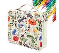Pencil Case - Color Pencil Case, Artistic Pencil Case | 124 Slots Rose Pattern Print Marker Case with Zipper, Multi-layer Holder, Highlighter Storage Case for Artists, 9.37, White, see description