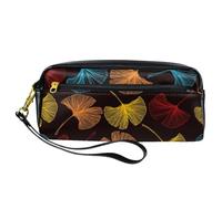 Pencil Case, Colorful Gingko Biloba Leave on Black Pen Bag Pouch PU Leather Stationery Pouch with Zipper for Boys Girls School & Office Supplies