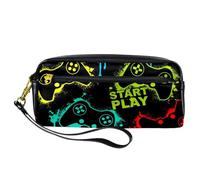 Pencil Case, Colorful Grunge Game Joysticks Pen Bag Pouch PU Leather Stationery Pouch with Zipper for Boys Girls School & Office Supplies