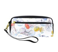 Pencil Case, Colorful Jellyfish and Bubbles Pen Bag Pouch PU Leather Stationery Pouch with Zipper for Boys Girls School & Office Supplies
