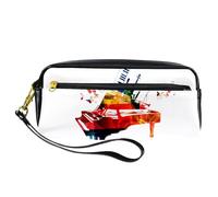 Pencil Case, Colorful Piano Trumpet Saxophone Guitar Violon Pen Bag Pouch PU Leather Stationery Pouch with Zipper for Boys Girls School & Office Supplies