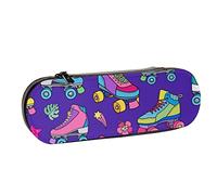 Pencil Case Colorful Retro Roller Skates Leather Pencil Pouch Big Capacity Pencil Pen Case Cosmetic Bag