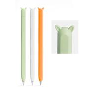 Pencil Case Compatible with Apple Pencil 2nd Gen & Pro, 3 Pack Protective Sleeve Covers with Magnetic Charging, Double Tap & Cute Ear Design, Soft Silicone Skin (White, Orange, Green)