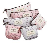 Pencil Case Countryside Flower Cosmetic Makeup Bag Cute Floral Canvas Zipper Pencil Pen Cases Multifunctional Fabric Cosmetic Makeup Bag（6 PCS