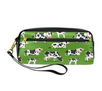 Pencil Case, Cows and Calfs Grazing at The Meadow Pen Bag Pouch PU Leather Stationery Pouch with Zipper for Boys Girls School & Office Supplies