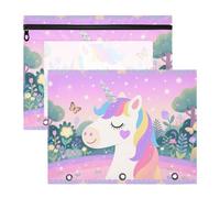 Pencil Case Cute 3 Hole Paper Punch A4 Letter 2 Packs Students Class Materials Unicorns Garden Pattern
