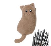 Pencil Case - Cute Cat Shaped Plush Pen Storage Bag | Large Polyester Pen for Girls, Teens, Classroom, College, Office, Travel and Crayon Supplies, khaki, see description, See description