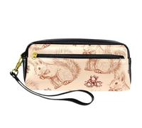 Pencil Case, Cute Fluffy Squirrels and Nuts Pen Bag Pouch PU Leather Stationery Pouch with Zipper for Boys Girls School & Office Supplies