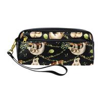 Pencil Case, Cute Sloths Hanging on Tree Pen Bag Pouch PU Leather Stationery Pouch with Zipper for Boys Girls School & Office Supplies