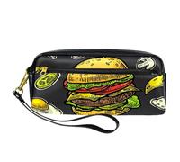 Pencil Case, Cutlet Cheese Burger and Vegetables Pen Bag Pouch PU Leather Stationery Pouch with Zipper for Boys Girls School & Office Supplies