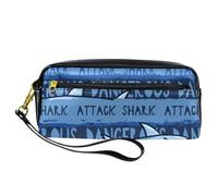 Pencil Case, Dangerous Shark on Ocean Pen Bag Pouch PU Leather Stationery Pouch with Zipper for Boys Girls School & Office Supplies