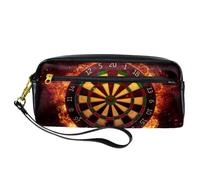 Pencil Case, Dart Board in Burning Flames Pen Bag Pouch PU Leather Stationery Pouch with Zipper for Boys Girls School & Office Supplies