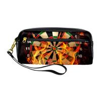 Pencil Case, Dart Boart with Arrows in Flame Pen Bag Pouch PU Leather Stationery Pouch with Zipper for Boys Girls School & Office Supplies