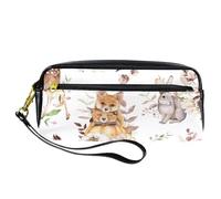 Pencil Case, Deer Fox Squirrel Hare Hedgehog Forest Animal Pen Bag Pouch PU Leather Stationery Pouch with Zipper for Boys Girls School & Office Supplies