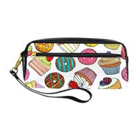 Pencil Case, Delicious Cupcakes and Donuts Pen Bag Pouch PU Leather Stationery Pouch with Zipper for Boys Girls School & Office Supplies