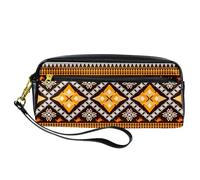 Pencil Case, Ethnic Oriental Art Pattern Pen Bag Pouch PU Leather Stationery Pouch with Zipper for Boys Girls School & Office Supplies