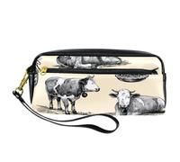 Pencil Case, Farm Cows Cottage Cheese Milk Pen Bag Pouch PU Leather Stationery Pouch with Zipper for Boys Girls School & Office Supplies