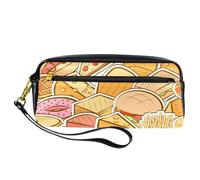 Pencil Case, Fast Food Pizza Burger Cheese Pattern Pen Bag Pouch PU Leather Stationery Pouch with Zipper for Boys Girls School & Office Supplies